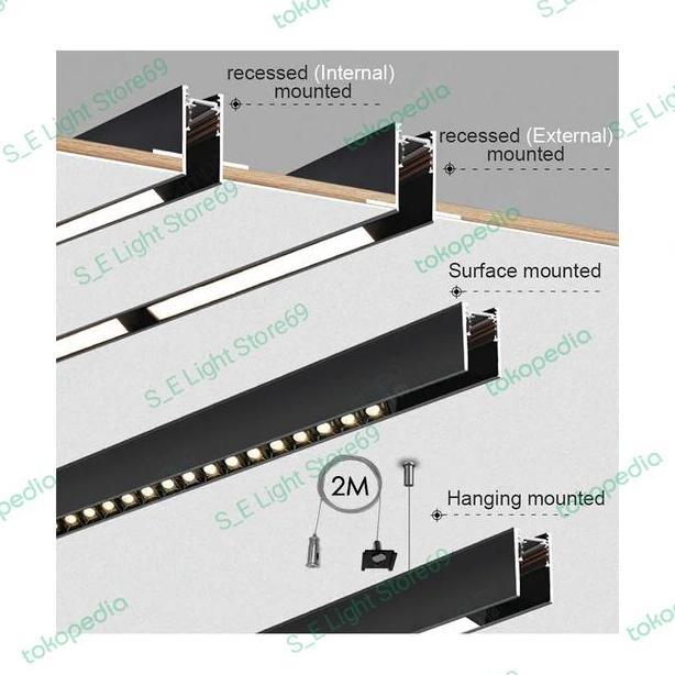 LED Magnetic Track Light Rell TrackLight Magnetic Outbow Dan Inbow lampu