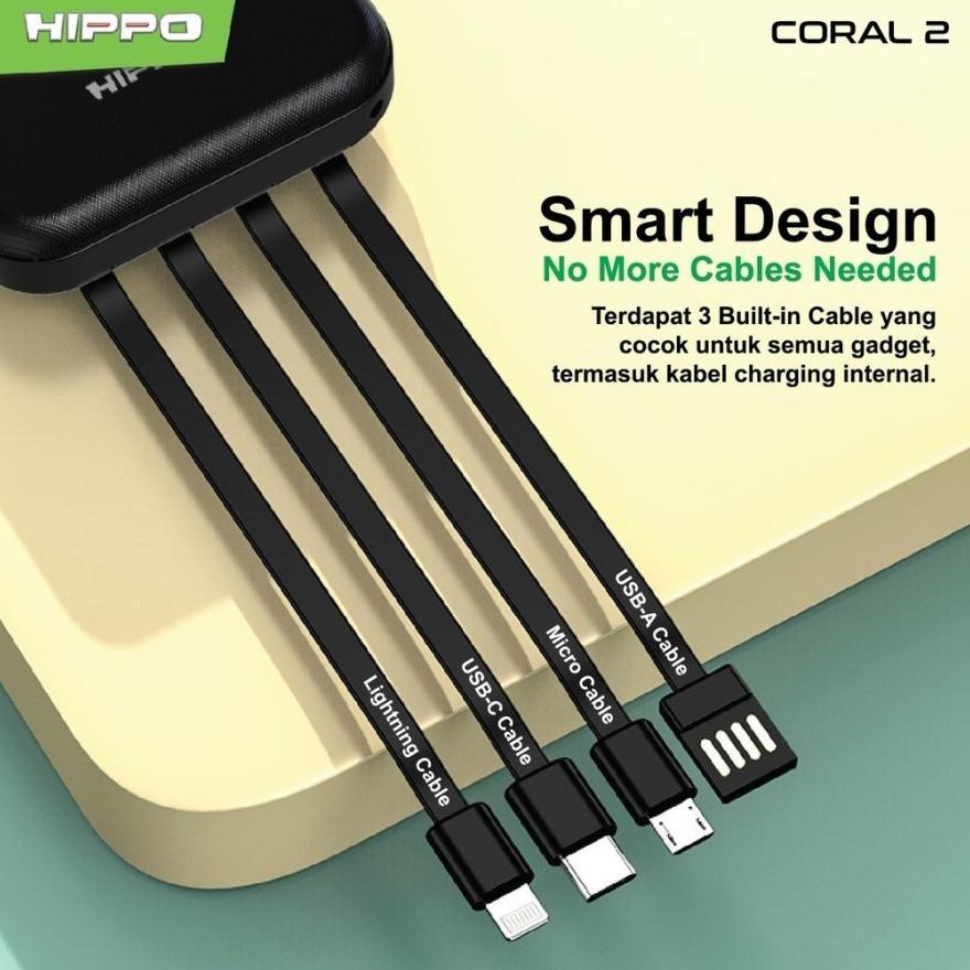 Hippo Power Bank CORAL 2 10000MAH 3 In 1 Kabel Built In Smart Detect Charger Powerbank