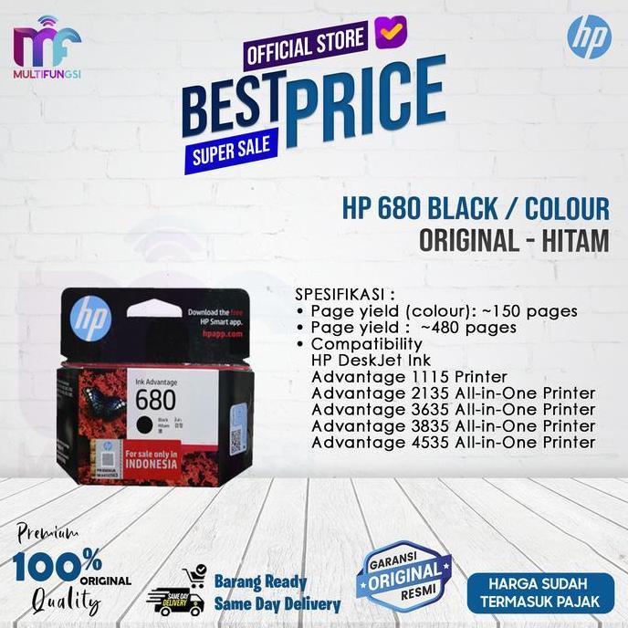 Tinta HP 680 Black Ink Cartridge - For 2135, 3635