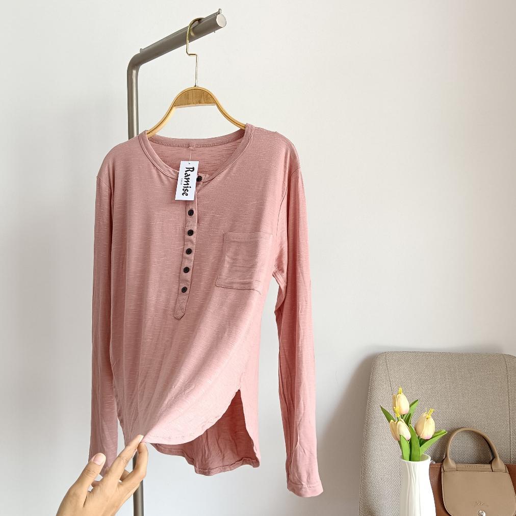 Zea Mall Kemeja Wanita Korea Style Kaos Lengan Panjang Kancing Oval Busui Friendly / Baju Atasan Wan