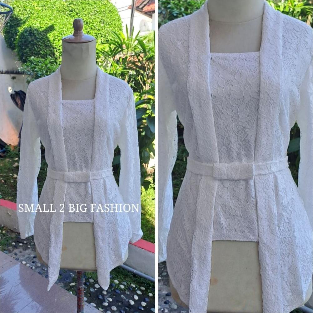 Ready Kebaya kutubaru putih hitam / kebaya brokat putih hitam / kebaya kutu baru brokat /
