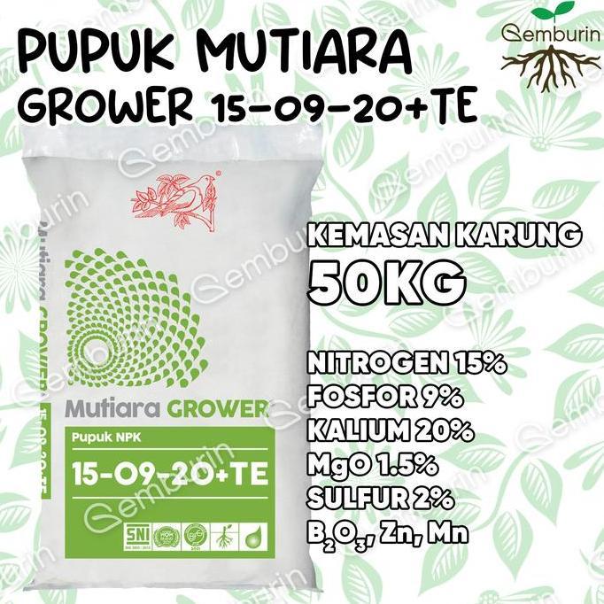 TERMURAH - Pupuk NPK Mutiara Grower 15-09-20+TE Hijau KARUNG 50KG Kemasan ASLI PABRIK / Original Mur