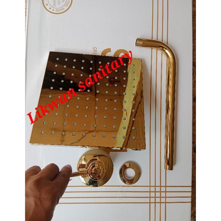 Paket wall shower set stainless gold + kran tanam gold / wall shower stainless set kran tanam gold S