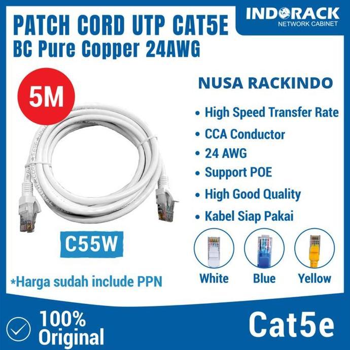 C55W - PATCH CORD 5 METER UTP CAT 5e KABEL LAN - PUTIH
