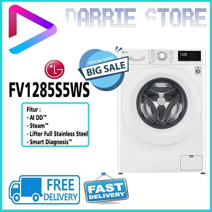 TERBARU - LG FV1285S5WS MESIN CUCI WASHER 8.5 KG FV-1285S5WS FV1285 1285S5WS