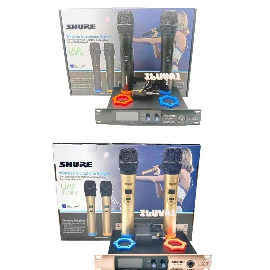 Shure Mic Wireless SH-300GT Handheld Mikrofon UHF 50 Meter Hitam & Gold dengan Receiver & Gelang Mic