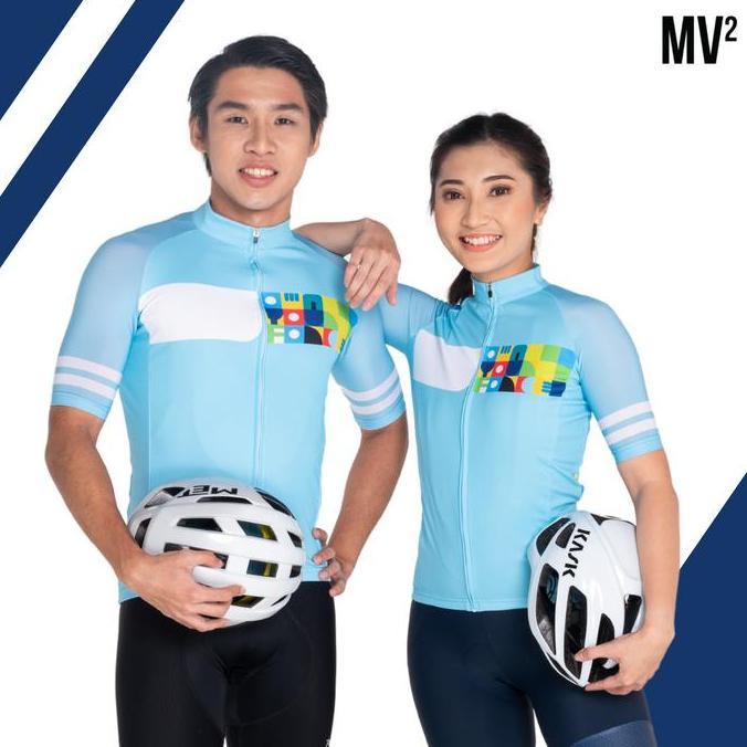 TERMURAH - BAJU SEPEDA COUPLE MV2 CYCLING JERSEY - TAGLINE TURQUOISE