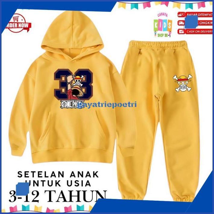 fth- Super Sale Setelan Baju Hoodie Anak Cowok Motif Lutfy One Piece Tengkorak Usia 3-12 Tahun Terla