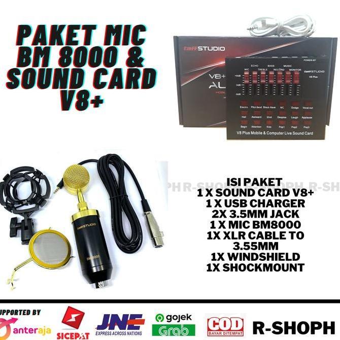 Paket Mic BM8000 dan Soundcard V8 Plus Taffstudio Original