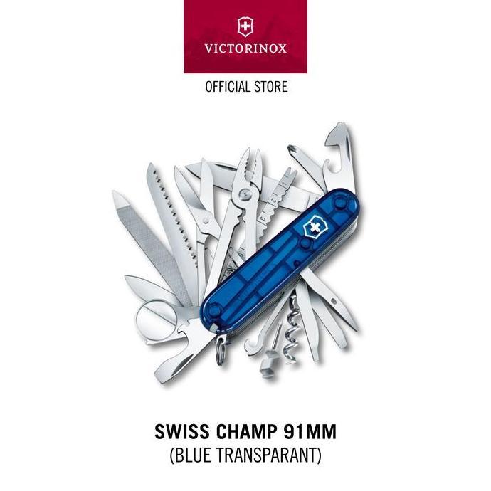 Victorinox Swiss Champ, 91 Mm, Blue Transparent [Pisau Lipat] Swiss Army Knife