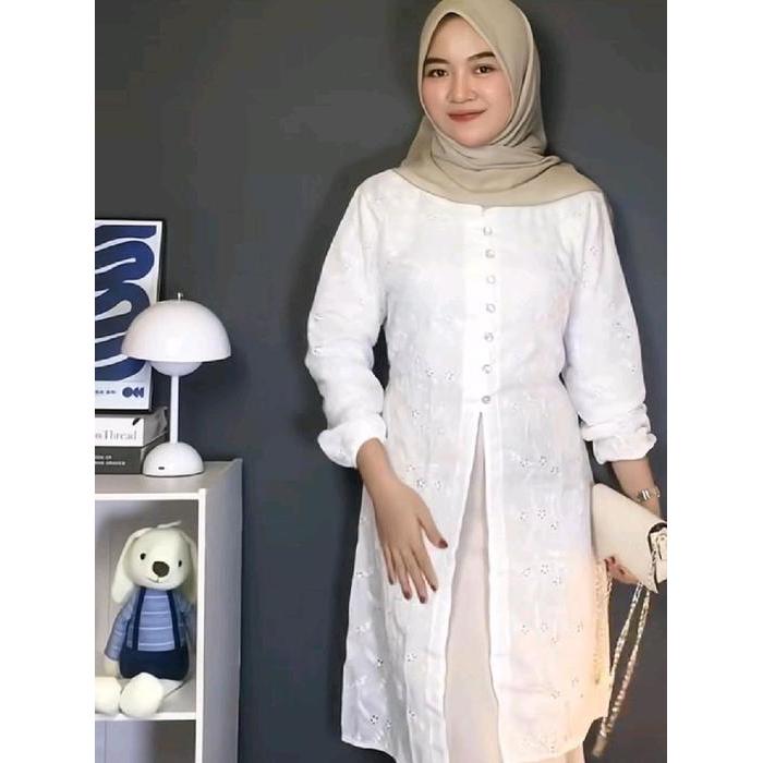 Chea Tunik Katun bolong outer cotton bordir/ tunik kondangan/ tunik wisida/ tunik lebaran Kain Musli
