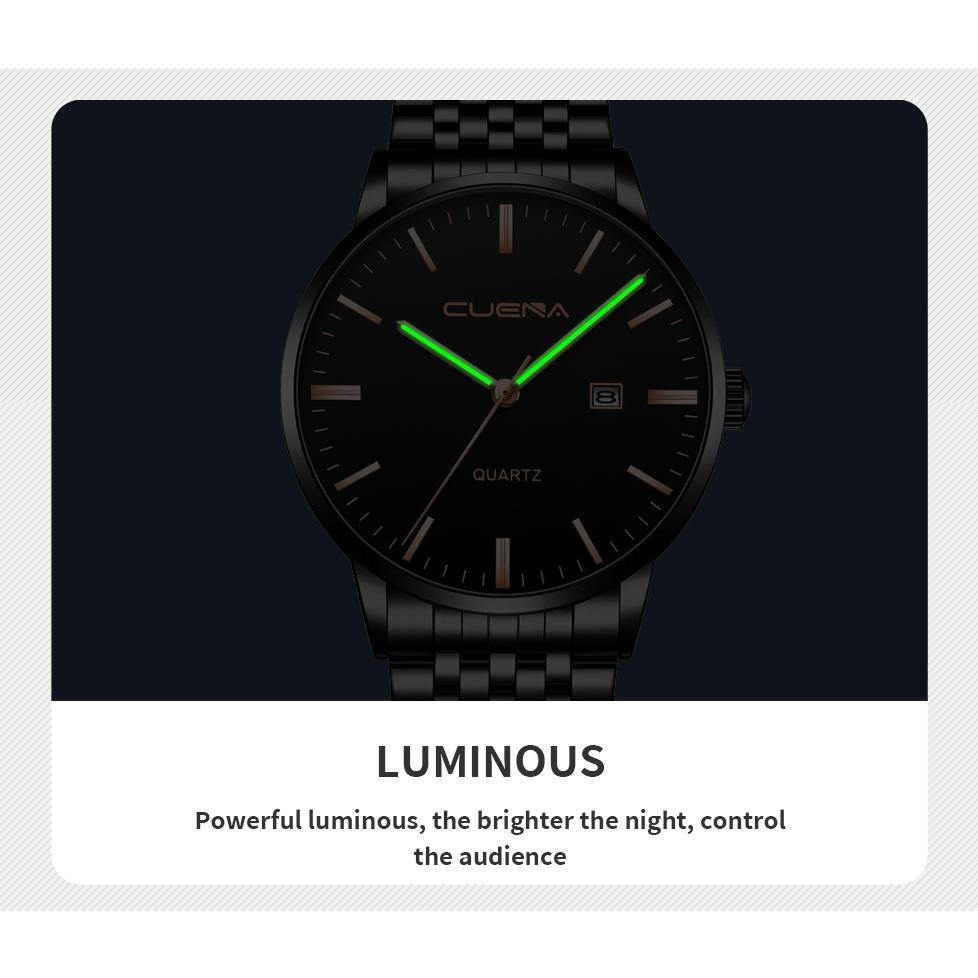 CUENA Kasual Olahraga Jam Tangan Pria Stainless Steel Band Jam Tangan Sederhana Dial Jam Kuarsa deng