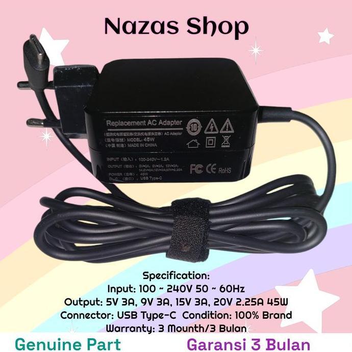 Adaptor Charger Acer Chromebook C733 C733T Usb Type C 45W Original