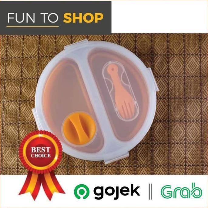 Terlaris Kotak Makan Bulat 2 Sekat / Kotak Makan Silikon / Kotak Makan Lipat