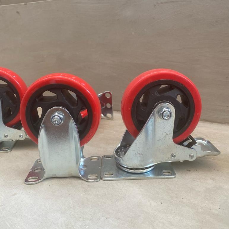 Roda Trolley Troli PU 4 Inch Paket 2 Hidup Rem 2 Mati Roda Troli