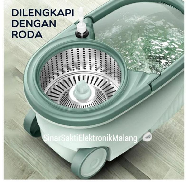 Alat Sapu Pel Lantai Putar Otomatis Super Spin Mop Dengan Roda Samono Pel Lantai
