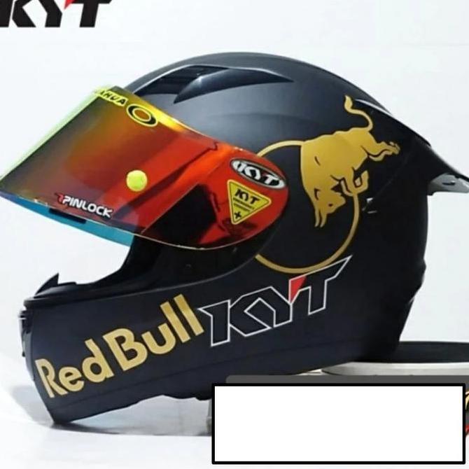 HELM KYT R10 SOLID BLACK DOFF RED BULL PAKET GANTENG
