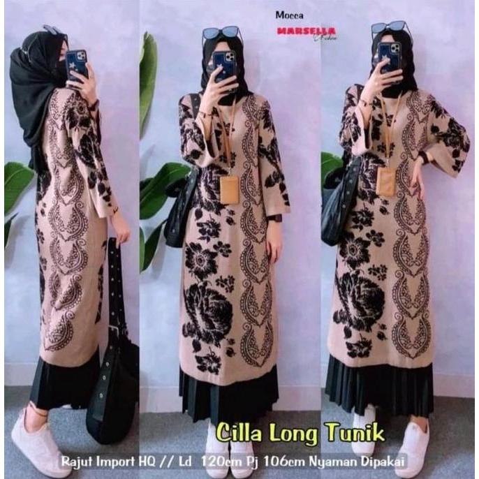 Promo tunik dress panjang wanita rajut import Muslim COD