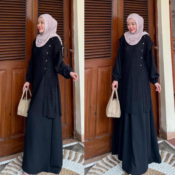 Promo Joley Cloth - Naviera 2In1 Dress + Outer Bordir Lepas Pasang Lembut Outfit Kondangan Elegant B
