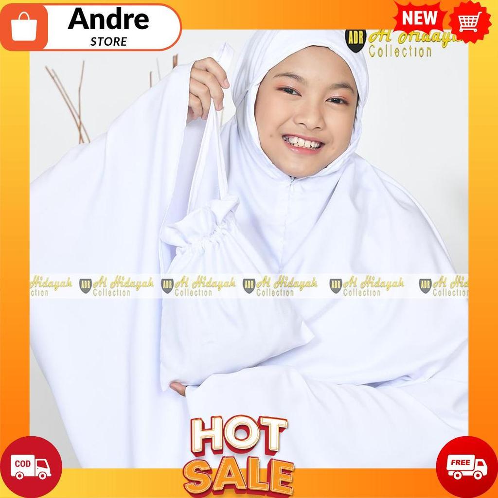 Mukena Anak Traveling Putih Santri 2 in 1 Resleting Dagu Katun Premium Polos SD SMP Remaja 7 8 9 10 