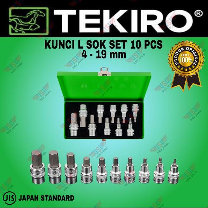Tekiro Kunci Sok L set 10pcs 4-19mm L Sok 1/2"DR Hex Bit Socket Set 10