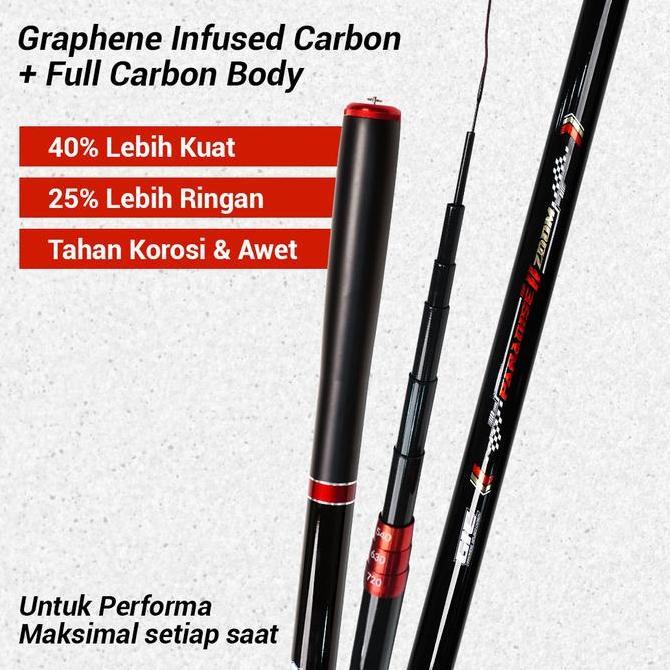 Tegek Paradise Ii Zoom New Full Carbon Series Kuat Ringan Super Sensitif 360-720 Cm Mancing Rawa Sun