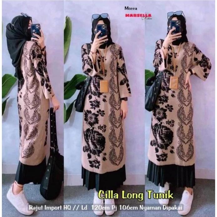 Promo tunik dress panjang wanita rajut import Muslim COD