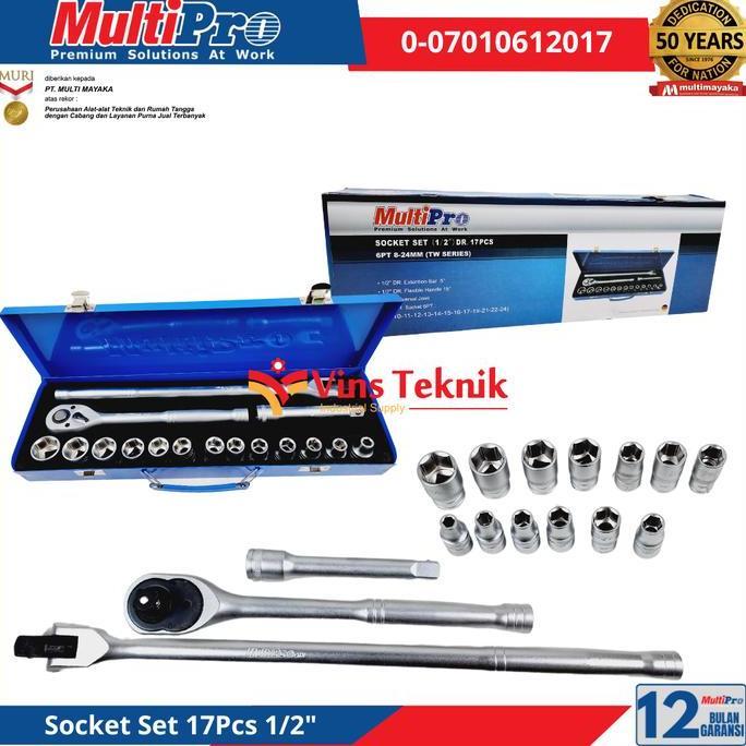 socket set 17pcs MULTIPRO kunci sok kunci socket set 1/2 INCH