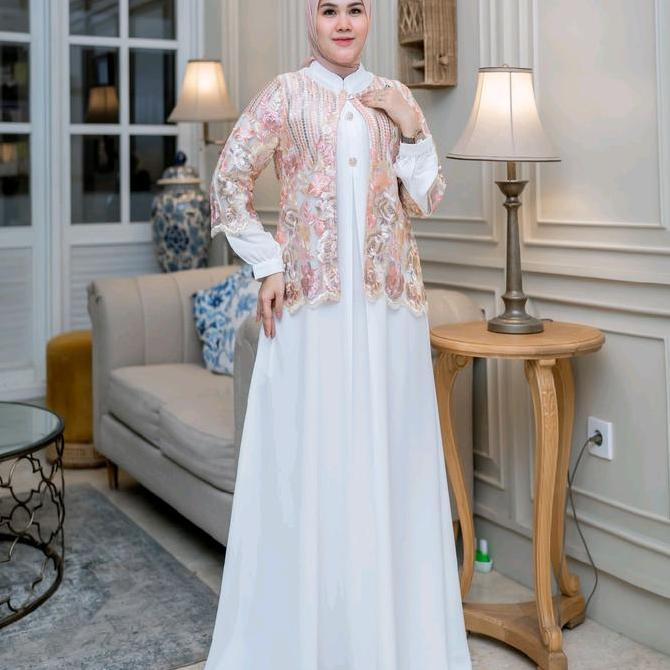 Promo Laura 2 in 1 gamis set outer brukat korean Mewah Original Wadah Muslim COD