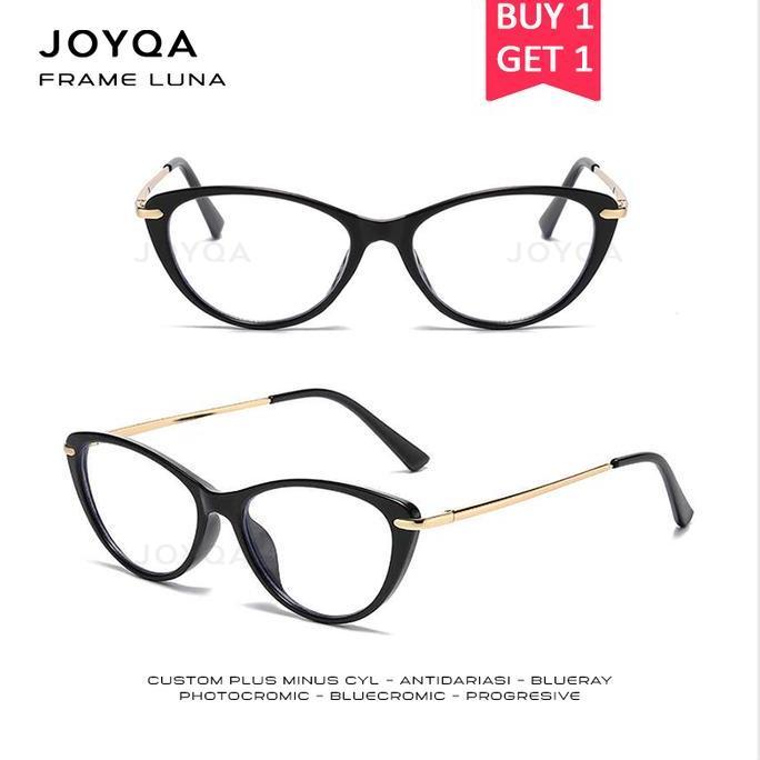 Promo JOYQA (BELI 1 GRATIS 1) Frame Luna - Kacamata Cat Eye Hitam Leopard Caramel Coklat Pink Bening
