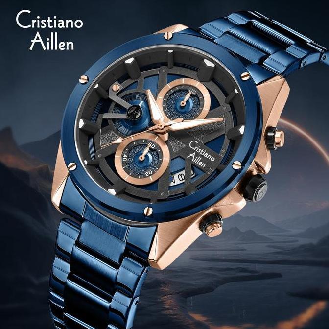 Promo Buy 1 get 1  Cristiano Aillen Jam Tangan Pria Analog 8895 Rantai Stainless Steel Chronograph K