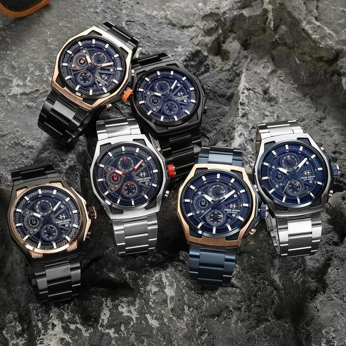 Promo Buy 1 Get 1  Evans Jayden Jam Tangan Pria EJ 9585 Rantai Stainless Steel Chronograph Kaca Sapp