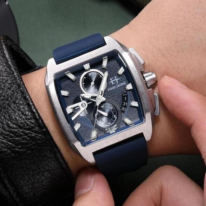 Promo Buy 1 Get 1  Evans Jayden Jam Tangan Pria 9546 Rubber Silicon Chronograph Kaca Sapphire Water 