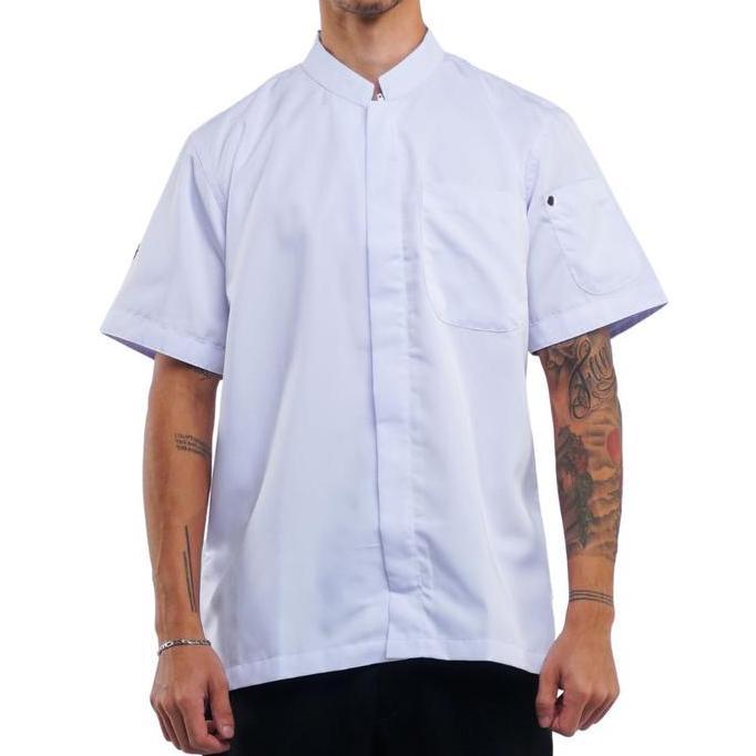 Seneca Chef Jacket Short Sleeve Zipper Baju Chef Lengan Pendek Putih