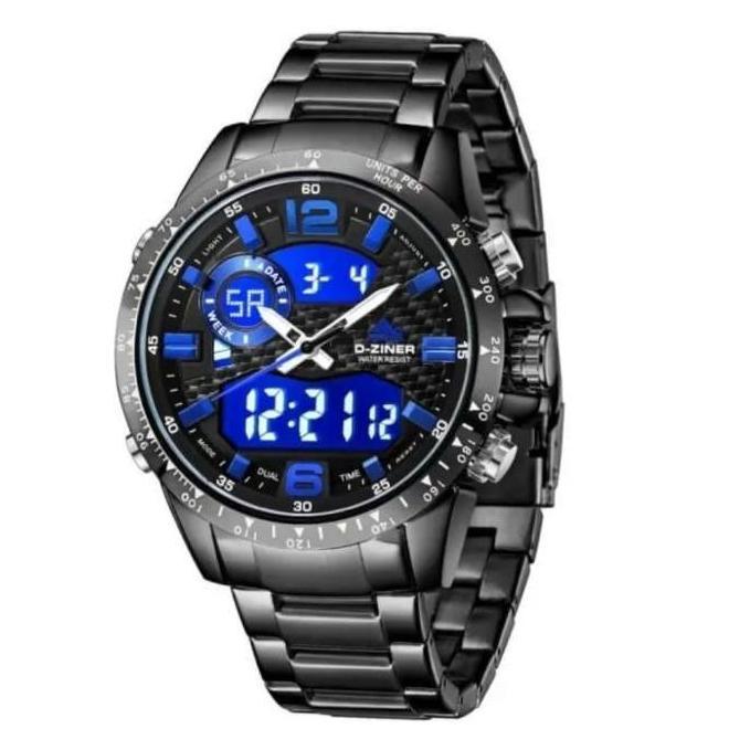Promo Buy 1 Get 1  Dziner Jam tangan Pria 8306 Double Time Rantai Stainless Steel Water Resistant 3 