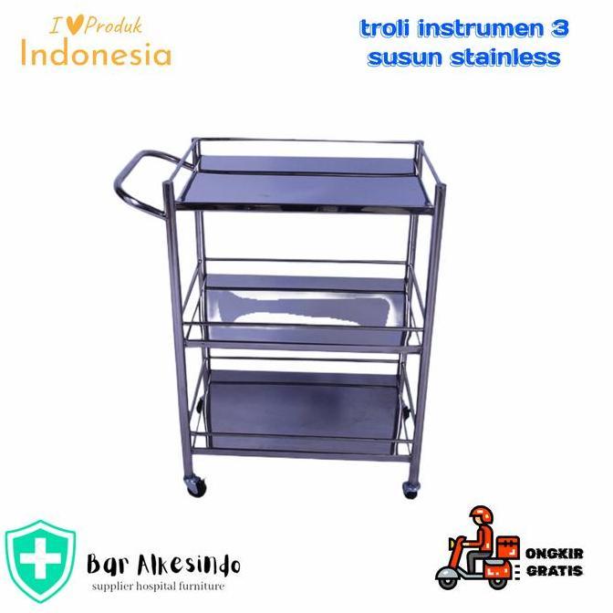 Promo Troli Instrument 3 Rak Stainless - Meja Instrumen 3 Susun Stainless Cod
