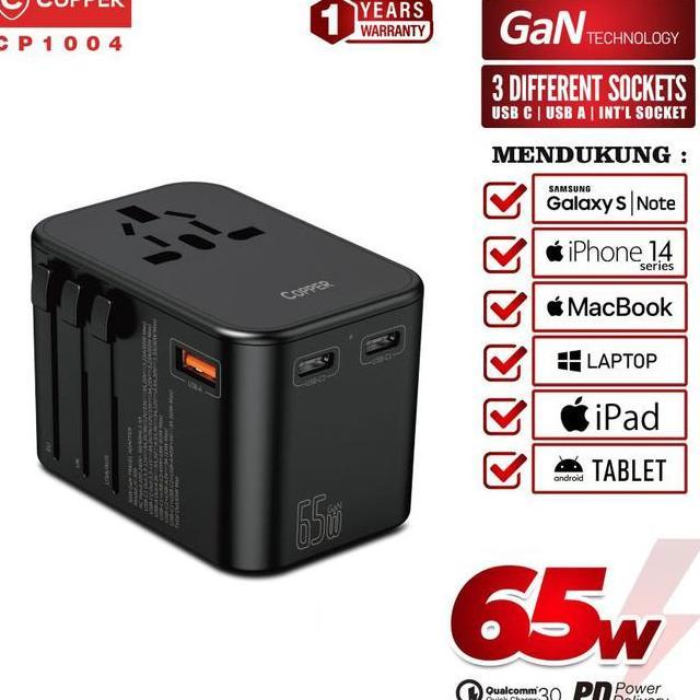 Copper Cp1004 Universal Gan Travel Adapter 65W Fastcharging