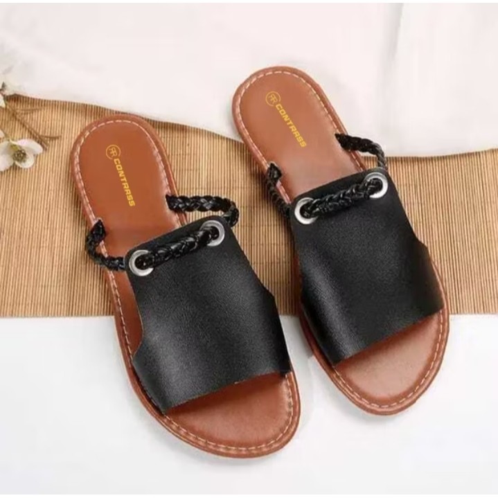 Sandal Teplek Teplek Motip Tali Kepang/Sandal Wanita Kepang Tali