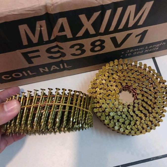 Paku Coil Nail Fs38V1 Ulir Maxiim Isi 16.000 Pcs.Paku Tembak 3.8Mm Ulir  Coil Nail Fs38Mm Isi 16.000