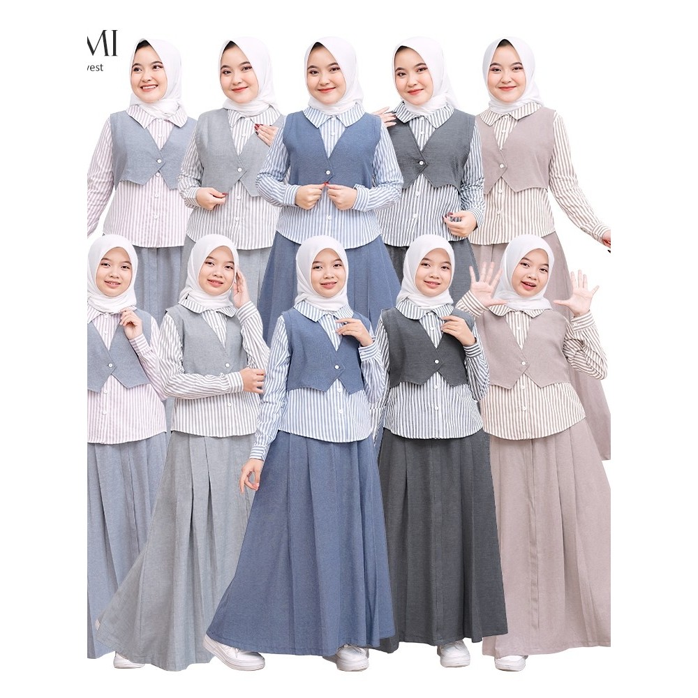Oribelle Official Kyomi Setelan Couple Ibu dan anak Perempuan Set Remaja Tanggung Shirt Kemeja Vest 