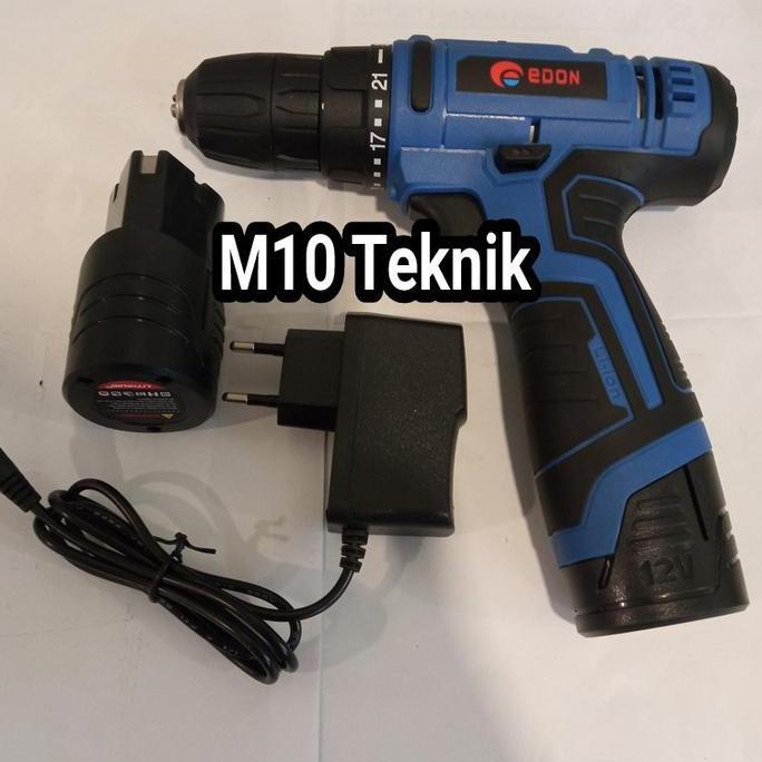 Mesin Bor Baterai Batre Cordless Drill Edon 12 V Komplit Aksesoris