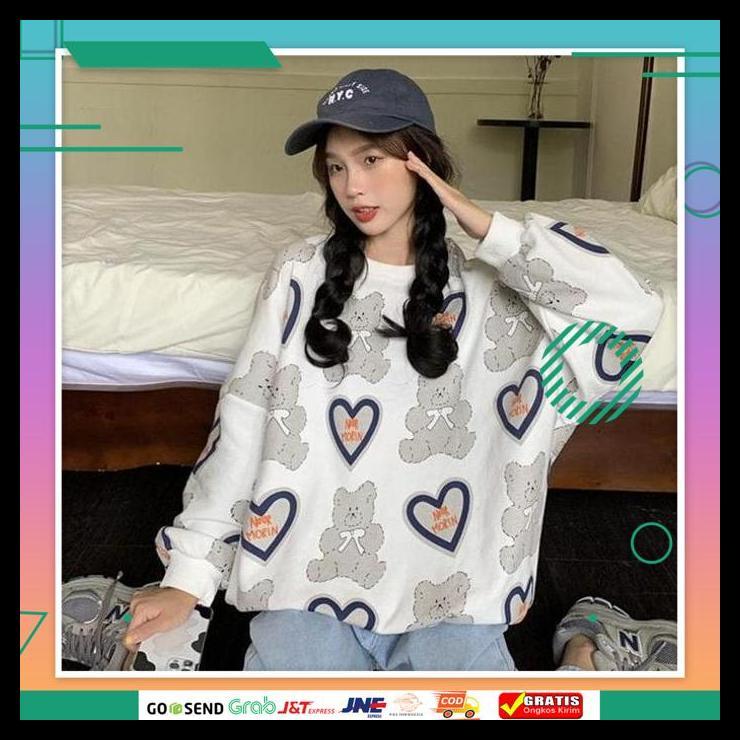 PROMO LOVE BEAR SWEATER WANITA - CREWNECK SWEATER WANITA KEKINIAN - OUTFIT TERBARU FULL PRINT BAJU F