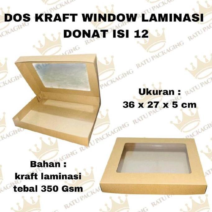 RATU | [10 PCS] DOS KRAFT WINDOW LAMINASI DONAT ISI 12 / Kardus Kotak Box Dus Kraft Window Laminasi 