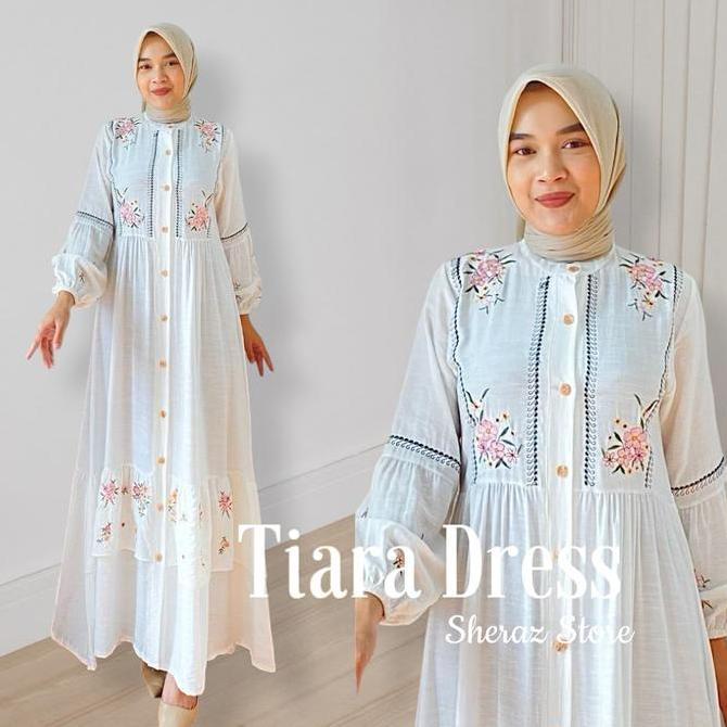 Terbaru Tiara S M L Xl Xxl Gamis Dress Kondangan Linen Bordir Vintage Wanita Terbaru Kekinian Jumbo 