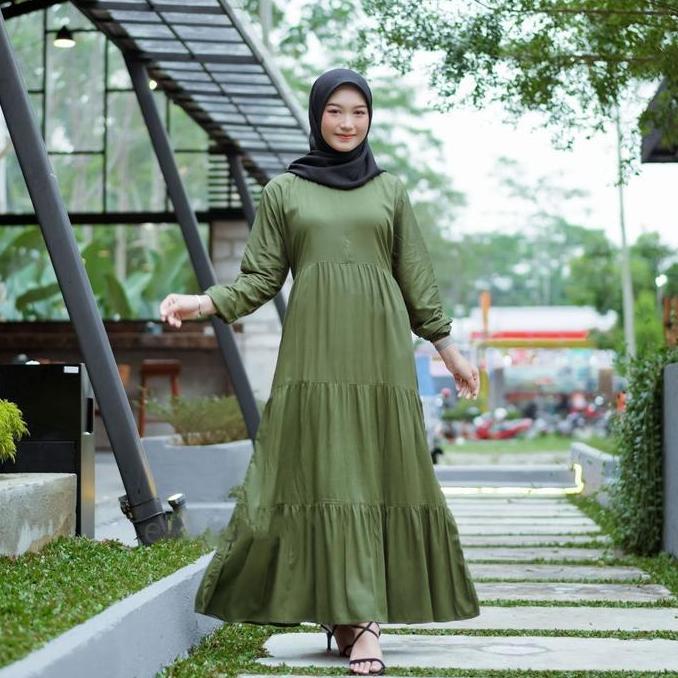 Terbaru Gamis Long Dress Muslim Wanita Cantik Kain  Rayon Twill Premium Tebal Terbaru Lengan Karet K