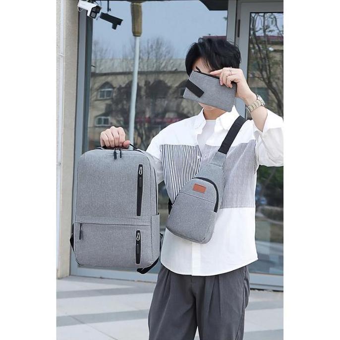 DB128 >> Korea Bag Tas Ransel Pria 3 IN 1 ( Free Waistbag + pouch ) KBG2032 Tas Travel Backpack Cowo