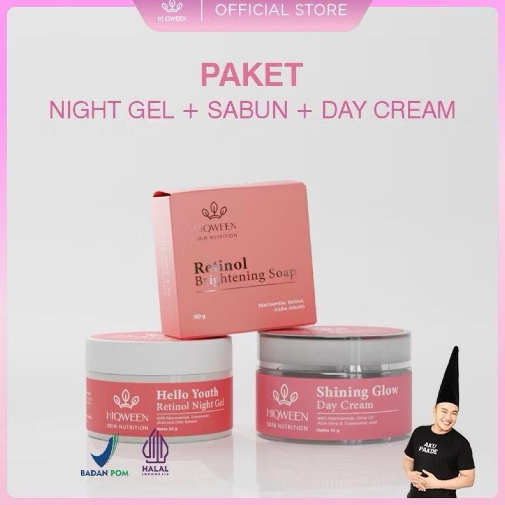 HIQWEEN PAKET COMBO 3 PCS [SABUN RETINOL, DAY CREAM, NIGHT CREAM] - Hiqween Paket Penghilang Flek te