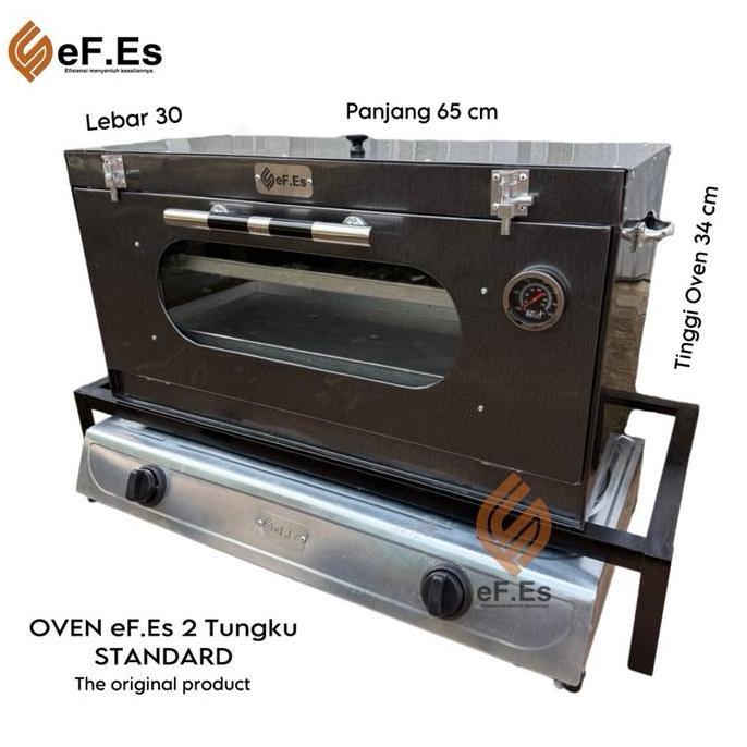 Oven kompor 2 tungku warna hitam ukuran 65x30x34cm gratis Loyang dan packing Kayu LA