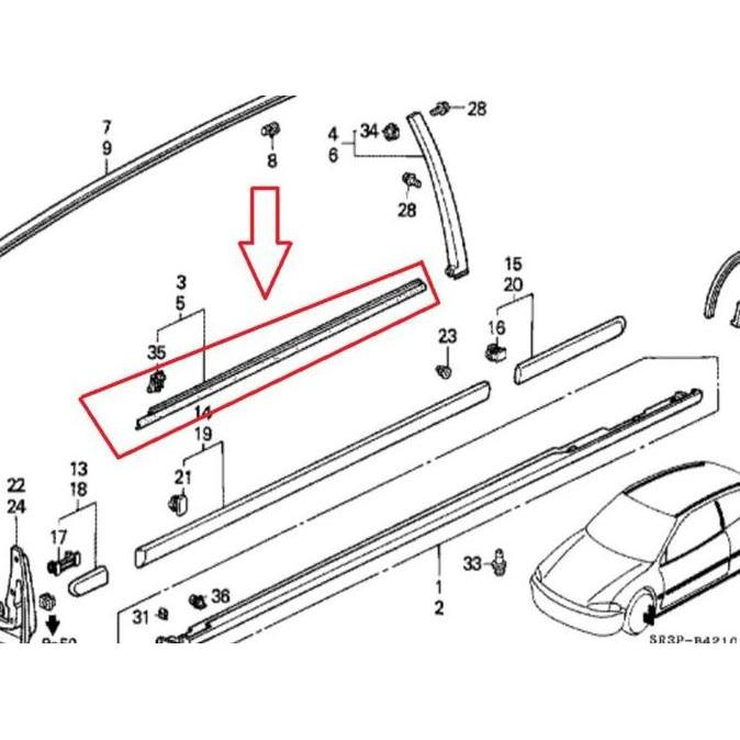 Promo List pelipit kaca pintu horizontal Civic Genio Estilo 1992-1995 Ori COD