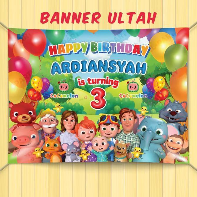 Ready Banner Ulang Tahun Cocomelon Spanduk Custom Nama Dekorasi Pesta Ultah Anak Backdrop Birthday J